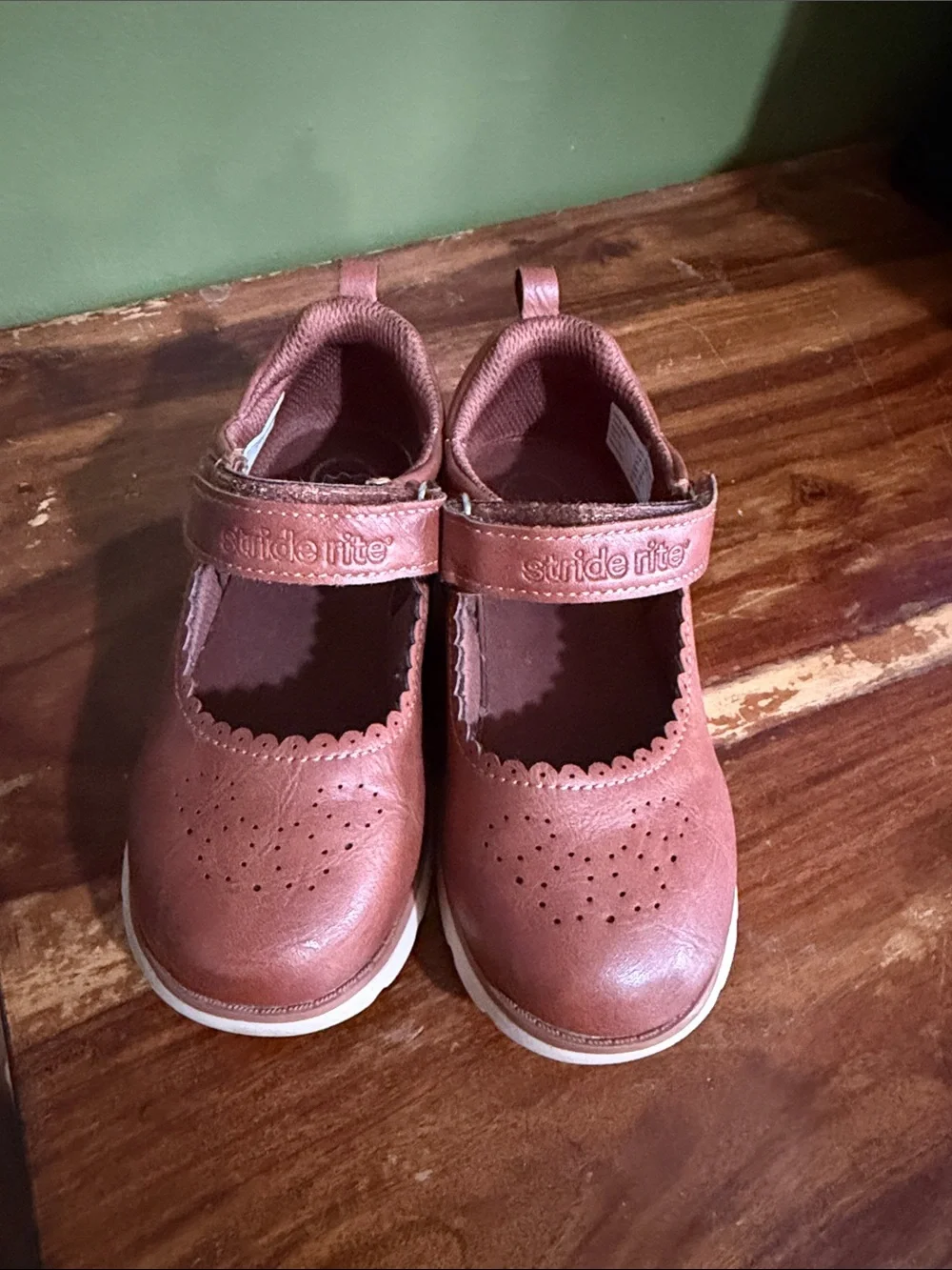 Stride Rite Girls' Tan/Brown Mary Jane Shoes with Hook-and-Loop Strap